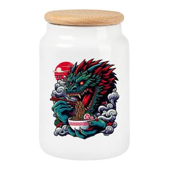 Ramen-Festmahl Nudeln schlürfen wie ein brennender Drache - Keksdose mit Holzdeckel - Weiß - Vorne