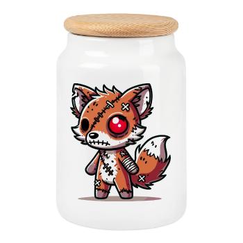 Creepy zombie fox for Halloween fun - Cookie Jar with Wooden Lid - white - Front