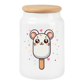 niedliches Mäuse-Eis-Motiv für den Sommer - Keksdose mit Holzdeckel - Weiß - Vorne
