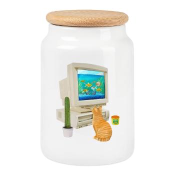 90s PC Fishbowl - Cookie Jar with Wooden Lid - white - Front