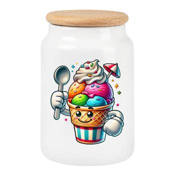 motif de glace de dessin animé joyeux pour les plaisirs de l’été - Boîte à biscuits avec couvercle en bois - blanc - Devant