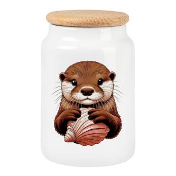 Otter - Keksdose mit Holzdeckel - Weiß - Vorne