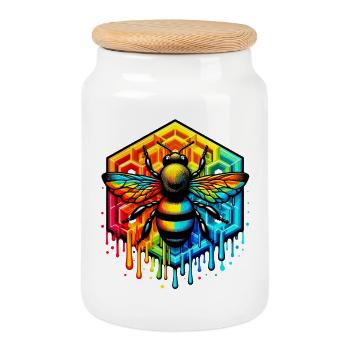 Bee - Cookie Jar with Wooden Lid - white - Front
