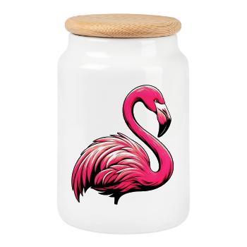 Flamingo - Keksdose mit Holzdeckel - Weiß - Vorne