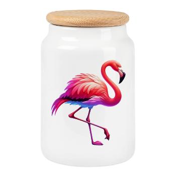 Flamingo - Keksdose mit Holzdeckel - Weiß - Vorne