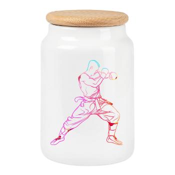 Oldschool Kickboxer - Cookie Jar with Wooden Lid - white - Front