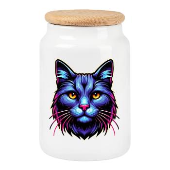 Cat - Cookie Jar with Wooden Lid - white - Front