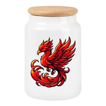 Phénix rouge - Boîte à biscuits avec couvercle en bois - blanc - Devant