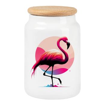 Flamingo - Keksdose mit Holzdeckel - Weiß - Vorne
