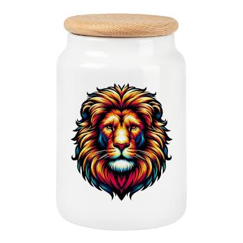 Lion - Boîte à biscuits avec couvercle en bois - blanc - Devant