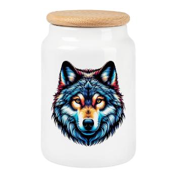 Loup - Boîte à biscuits avec couvercle en bois - blanc - Devant