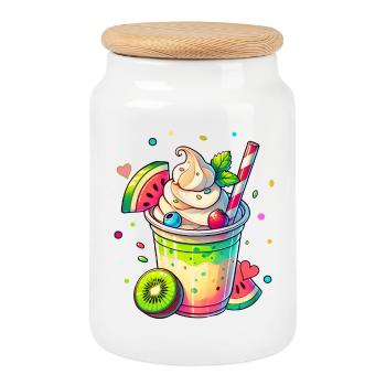 exotic fruity dreams:summer milkshake - Cookie Jar with Wooden Lid - white - Front