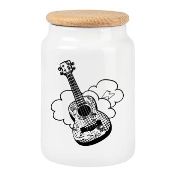 Ukulele Cartoon - Keksdose mit Holzdeckel - Weiß - Vorne