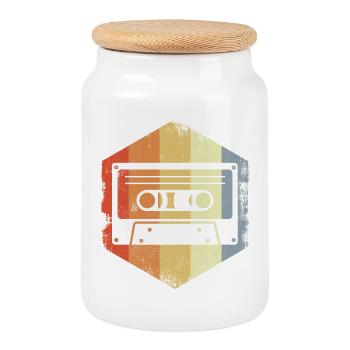Retro 80er Kassette - Keksdose mit Holzdeckel - Weiß - Vorne