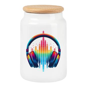 Vibrant Sound Headphone rainbow - Cookie Jar with Wooden Lid - white - Front