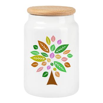 Colorful leaf tree for autumn fashion - Cookie Jar with Wooden Lid - white - Front