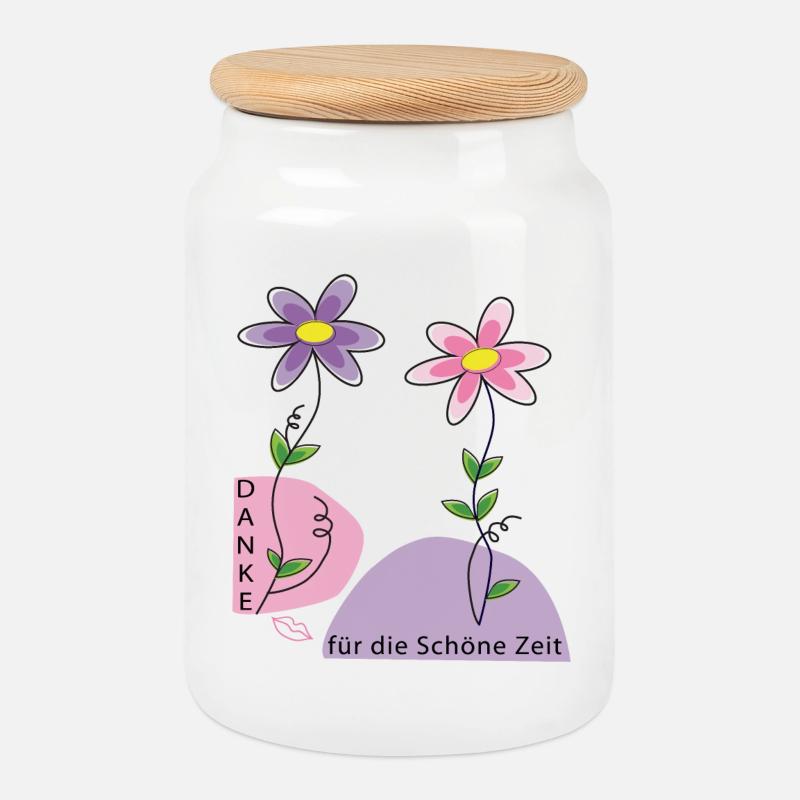 Blumenmotiv mit Dankesbotschaft - Keksdose mit Holzdeckel - Weiß