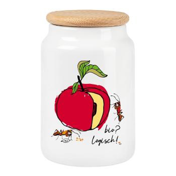 Organic, apple with ants - Cookie Jar with Wooden Lid - white - Front