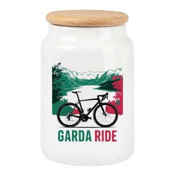 Garda Ride Scenic Cycling Design - Cookie Jar with Wooden Lid - white - Front