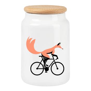 Fahrrad Fuchs - Keksdose mit Holzdeckel - Weiß - Vorne