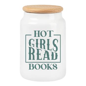 Hot Girls Books - Cookie Jar with Wooden Lid - white - Front