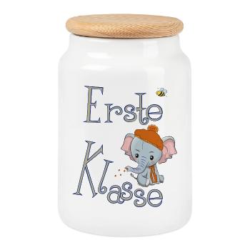 Erste Klasse, Elefant - Keksdose mit Holzdeckel - Weiß - Vorne