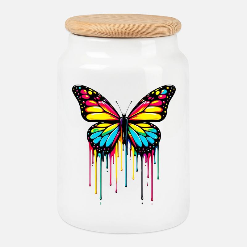 Schmetterling - Keksdose mit Holzdeckel - Weiß