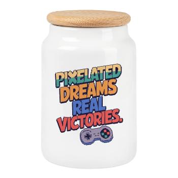 PIXELATED DREAMS, REAL VICTORIES - Cookie Jar with Wooden Lid - white - Front