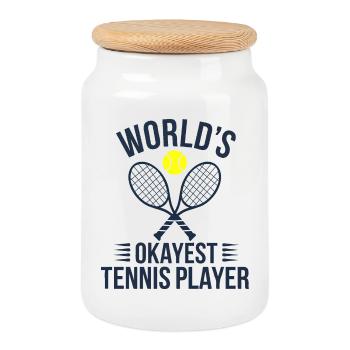 Tennis T-Shirt Worlds Okayest Tennis Player Funny - Keksdose mit Holzdeckel - Weiß - Vorne
