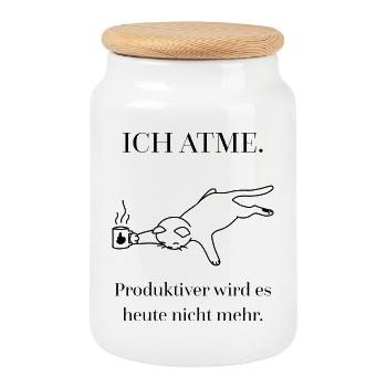 Ich atme. Produktiver wird es heute nicht mehr. - Keksdose mit Holzdeckel - Weiß - Vorne