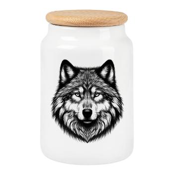 Wolf - Keksdose mit Holzdeckel - Weiß - Vorne