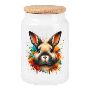 Lapin - Boîte à biscuits avec couvercle en bois - blanc - Devant