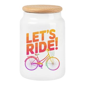 Vibrant Riding Bicycle Design - Cookie Jar with Wooden Lid - white - Front