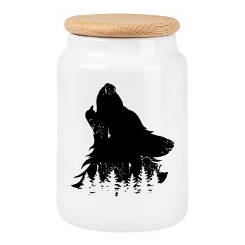 wald wolf jaulen Natur Hund Baum Symbol Logo icon - Keksdose mit Holzdeckel - Weiß - Vorne