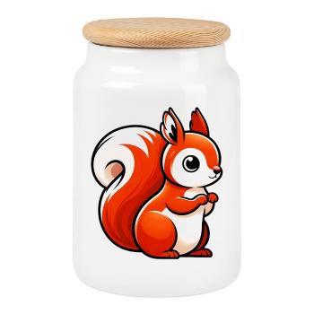Squirrel - Cookie Jar with Wooden Lid - white - Front