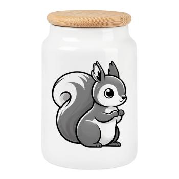 Squirrel - Cookie Jar with Wooden Lid - white - Front