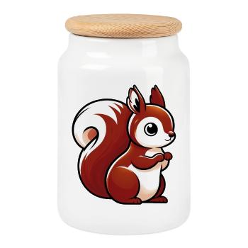 Squirrel - Cookie Jar with Wooden Lid - white - Front