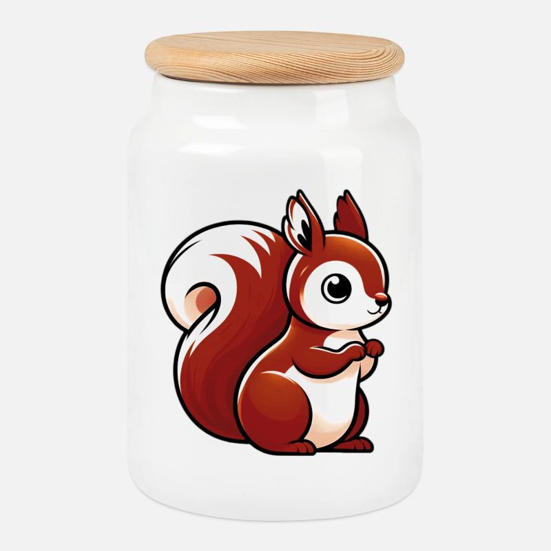 Eichhörnchen - Keksdose mit Holzdeckel - Weiß