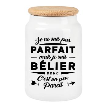 BELIER PARFAIT - Boîte à biscuits avec couvercle en bois - blanc - Devant
