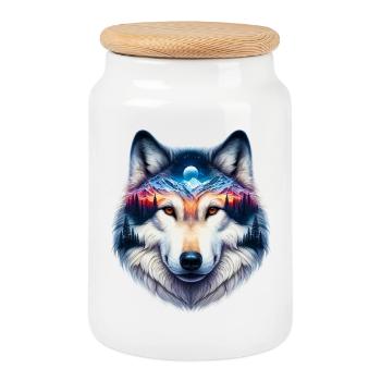 Wolf - Keksdose mit Holzdeckel - Weiß - Vorne