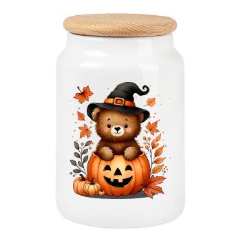 Halloween Teddy Bear in the Pumpkin: Sweet Scary Fun - Cookie Jar with Wooden Lid - white - Front