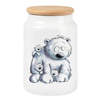 Eisbär Mit Eisbär Baby I Polarbär - Keksdose mit Holzdeckel - Weiß - Vorne