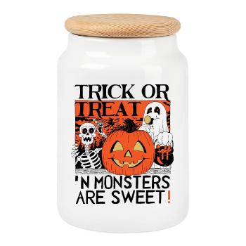 Trick or treat - Cookie Jar with Wooden Lid - white - Front