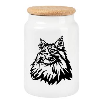 Norwegian Forest Cat - Cookie Jar with Wooden Lid - white - Front