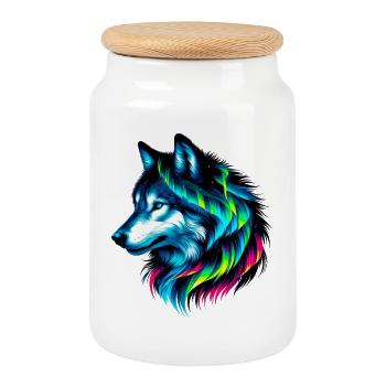 Wolf - Keksdose mit Holzdeckel - Weiß - Vorne
