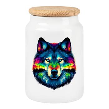 Wolf - Keksdose mit Holzdeckel - Weiß - Vorne