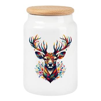 Deer - Cookie Jar with Wooden Lid - white - Front