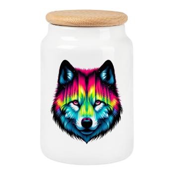 Wolf - Keksdose mit Holzdeckel - Weiß - Vorne