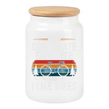 Corporate Employee Who Likes Bikes - Cookie Jar with Wooden Lid - white - Front