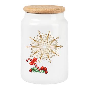 Weihnachtsstern - Keksdose mit Holzdeckel - Weiß - Vorne